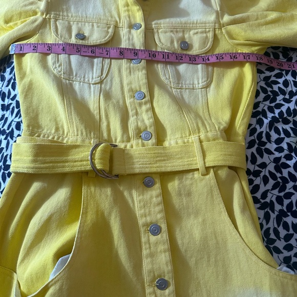 novan Yellow Ombre Dallas Puffy Shoulder Button Front Raw Hem Denim Dress NWT S - Picture 15 of 16